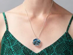 Blue Circuit Board Pendant Necklace With Silver Chain