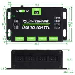 Industrial 4-Channel USB To UART Converter -The Pi Hut industrial 4 channel usb to uart converter waveshare wav 21619 35702033580227